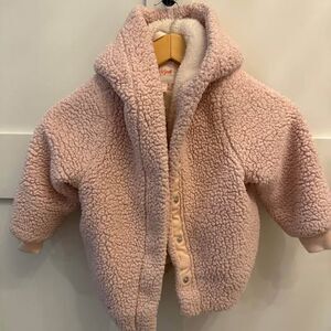 Girls Cat and Jack Pink Winter Coat Jacket Warm Sherpa Fleece Oversized Sz 4/5T